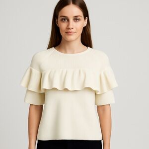 Vineyard Vines Womens Sweater XS White Ruffle Knit Pullover Ivory